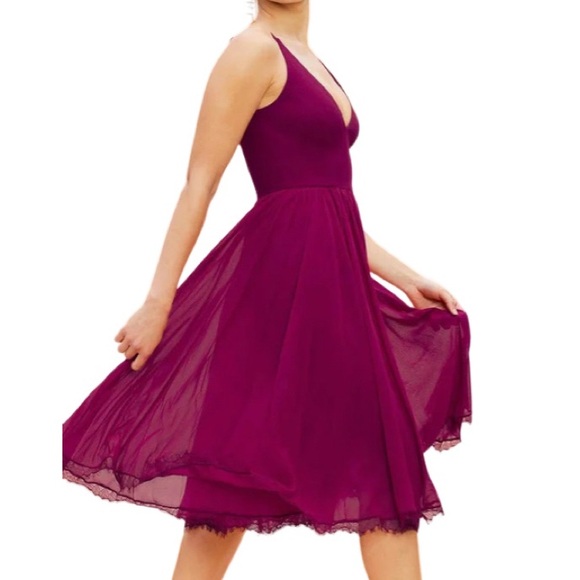 NWT Dress the Population Alicia Mixed Media Dark Magenta Midi Dress - Sz S - Picture 2 of 9